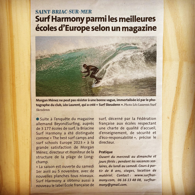 Article du Télégramme sur l'école Surf Harmony.