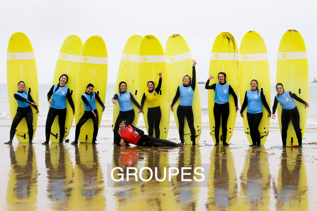 Cours de surf pour les groupes (entreprises, evjf/g, scolaires, centres de loisirs, mairies...).
